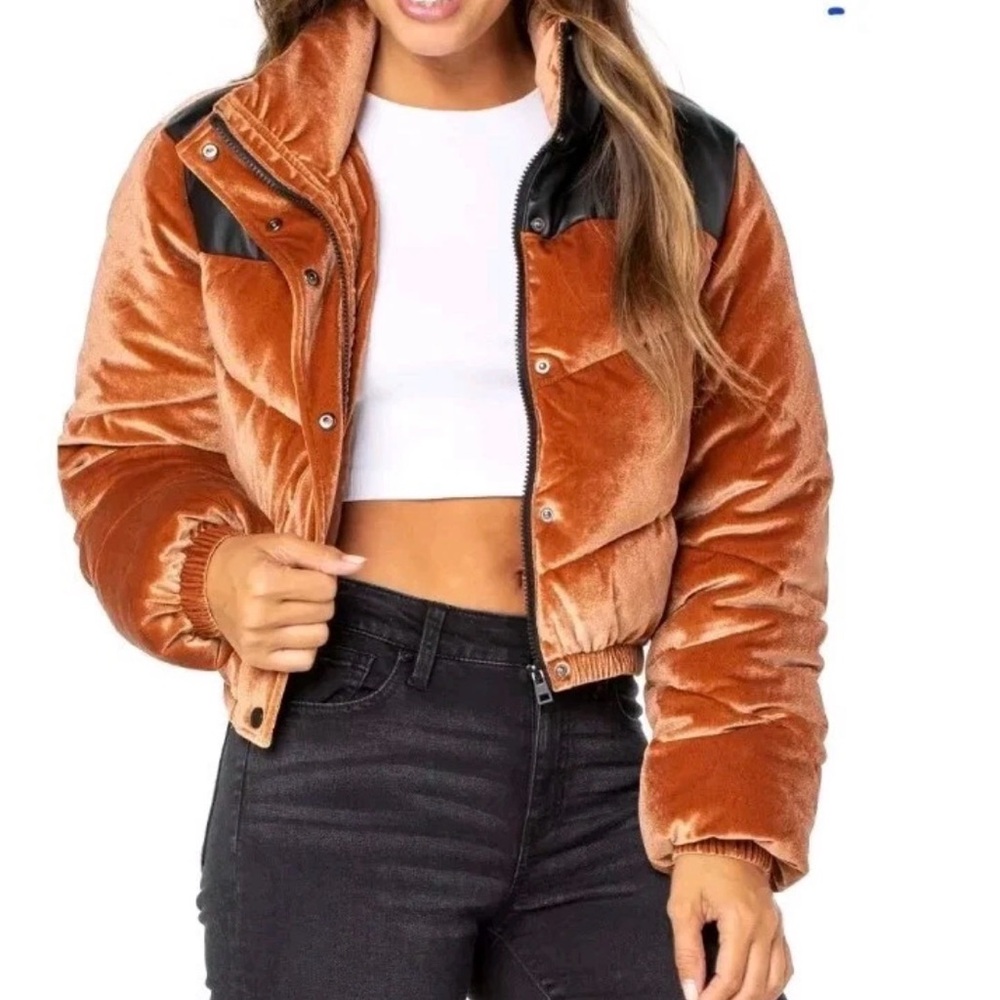 Celebrity Pink Tan and Black Puffer Jacket